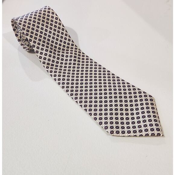 Christian Dior White Geometric Print All Silk Italian Fabric Neck Tie Business - Picture 1 of 7